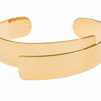 Bracelete Placa dourado, aberto e com acabamento polido