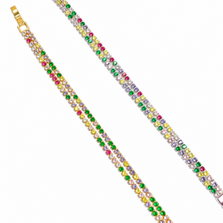 Pulseira Riviera Colorida nos banhos ouro 18K e prata