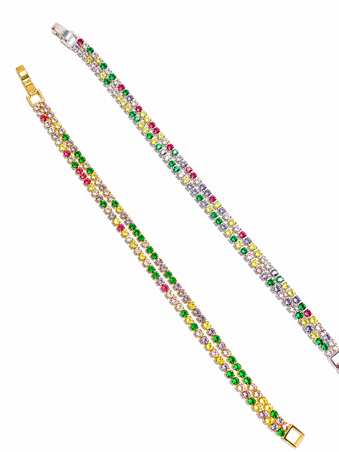 Pulseira Riviera Colorida nos banhos ouro 18K e prata